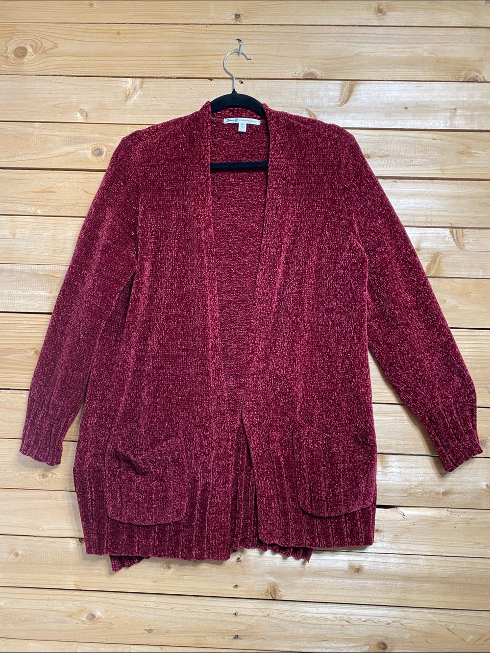Seven7 Plush Open-Front Chenille Cardigan in Burgundy